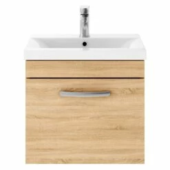 Nuie Athena Wall Hung 1-Drawer Vanity Unit With Basin-1 500mm Wide - Natural Oak