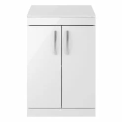 Nuie Athena Floor Standing 2-Door Vanity Unit And Worktop 600mm Wide - Gloss White