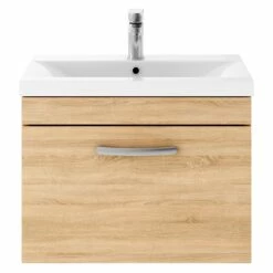 Nuie Athena Wall Hung 1-Drawer Vanity Unit With Basin-1 600mm Wide - Natural Oak -HEATANDPLUMB Sales premier athena vanity unit ath038a