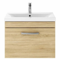 Nuie Athena Wall Hung 1-Drawer Vanity Unit With Basin-3 600mm Wide - Natural Oak -HEATANDPLUMB Sales premier athena vanity unit ath038d 1