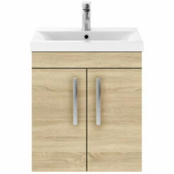 Nuie Athena Wall Hung 2-Door Vanity Unit With Basin-1 500mm Wide - Natural Oak -HEATANDPLUMB Sales premier athena vanity unit ath084a 1