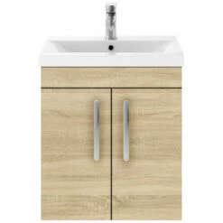 Nuie Athena Wall Hung 2-Door Vanity Unit With Basin-2 500mm Wide - Natural Oak -HEATANDPLUMB Sales premier athena vanity unit ath084b 1