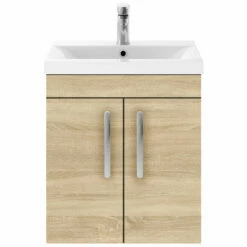 Nuie Athena Wall Hung 2-Door Vanity Unit With Basin-3 500mm Wide - Natural Oak -HEATANDPLUMB Sales premier athena vanity unit ath084d 1