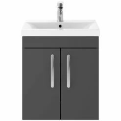 Nuie Athena Wall Hung 2-Door Vanity Unit With Basin-3 500mm Wide - Gloss Grey