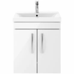 Nuie Athena Wall Hung 2-Door Vanity Unit With Basin-1 500mm Wide - Gloss White -HEATANDPLUMB Sales premier athena vanity unit ath088a 1