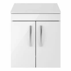 Nuie Athena Wall Hung 2-Door Vanity Unit And Worktop 500mm Wide - Gloss White -HEATANDPLUMB Sales premier athena vanity unit ath088w 1