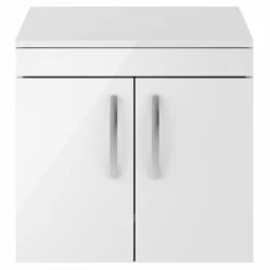 Nuie Athena Wall Hung 2-Door Vanity Unit And Worktop 600mm Wide - Gloss White -HEATANDPLUMB Sales premier athena vanity unit ath095w