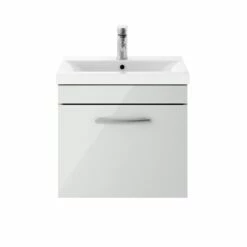 Nuie Athena Wall Hung 1-Drawer Vanity Unit With Basin-1 500mm Wide - Gloss Grey Mist