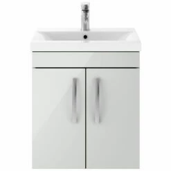 Nuie Athena Wall Hung 2-Door Vanity Unit With Basin-1 500mm Wide - Gloss Grey Mist -HEATANDPLUMB Sales premier athena vanity unit ath106a 1