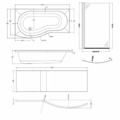 Nuie B-Shaped Shower Bath With Front Panel And Screen 1700mm X 735mm/900mm - Left Handed