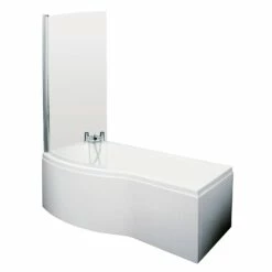 Nuie B-Shaped Shower Bath With Front Panel And Screen 1500mm X 735mm/800mm Left Handed - Acrylic