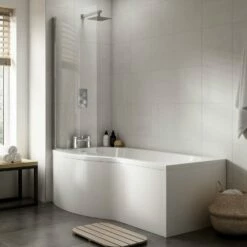 Nuie B-Shaped Shower Bath With Front Panel And Screen 1500mm X 735mm/800mm Left Handed - Acrylic -HEATANDPLUMB Sales premier b shaped bath wbb1585l 1 2