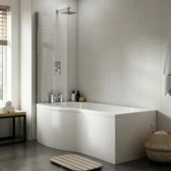 Nuie B-Shaped Shower Bath With Front Panel And Screen 1700mm X 735mm/900mm - Left Handed -HEATANDPLUMB Sales premier b shaped bath wbb1585l 1