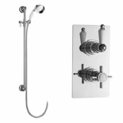 Nuie Beaumont Twin Shower Valve Rectangular Plate With Slider Shower Rail Kit