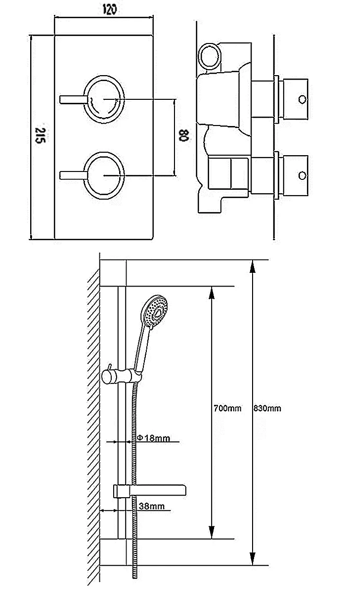 Nuie Rectangular Twin Valve Concealed Mixer Shower With Slider Rail Kit 4 Nuie Rectangular Twin Valve Concealed Mixer Shower With Slider Rail Kit - Image 2