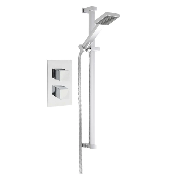 Nuie Rectangular Twin Valve Concealed Mixer Shower With Square Shower Head And Slider Rail 4 Nuie Rectangular Twin Valve Concealed Mixer Shower With Square Shower Head And Slider Rail - Image 2