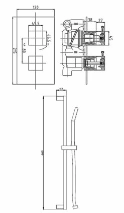 Nuie Rectangular Twin Valve Concealed Mixer Shower With Square Shower Head And Slider Rail