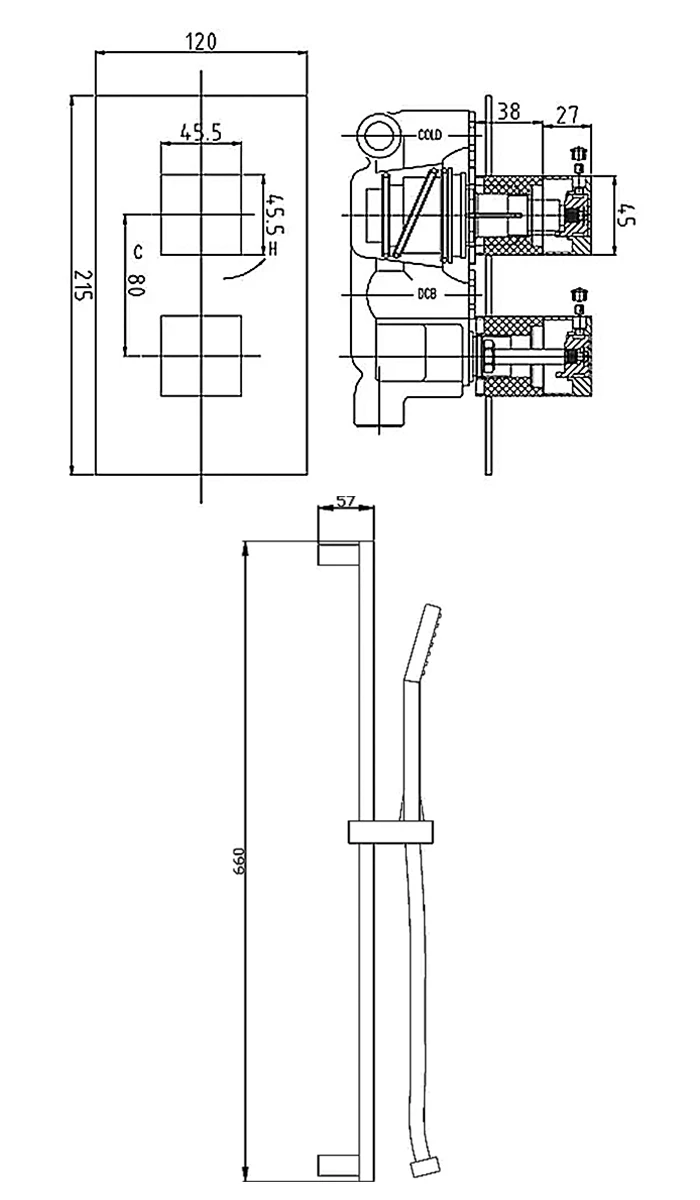 Nuie Rectangular Twin Valve Concealed Mixer Shower With Square Shower Head And Slider Rail 3 Nuie Rectangular Twin Valve Concealed Mixer Shower With Square Shower Head And Slider Rail