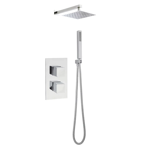 Nuie Rectangular Twin Valve Concealed Mixer Shower With Square Fixed Head And Handset 4 Nuie Rectangular Twin Valve Concealed Mixer Shower With Square Fixed Head And Handset - Image 2