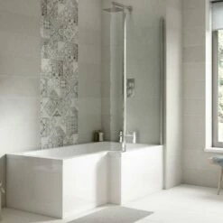 Nuie Square L-Shaped Shower Bath With Front Panel And Screen 1700mm X 700mm/850mm - Right Handed