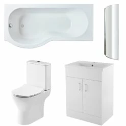 Nuie Freya Complete Furniture Suite With 600mm Vanity Unit And P-Shaped Shower Bath 1700mm LH
