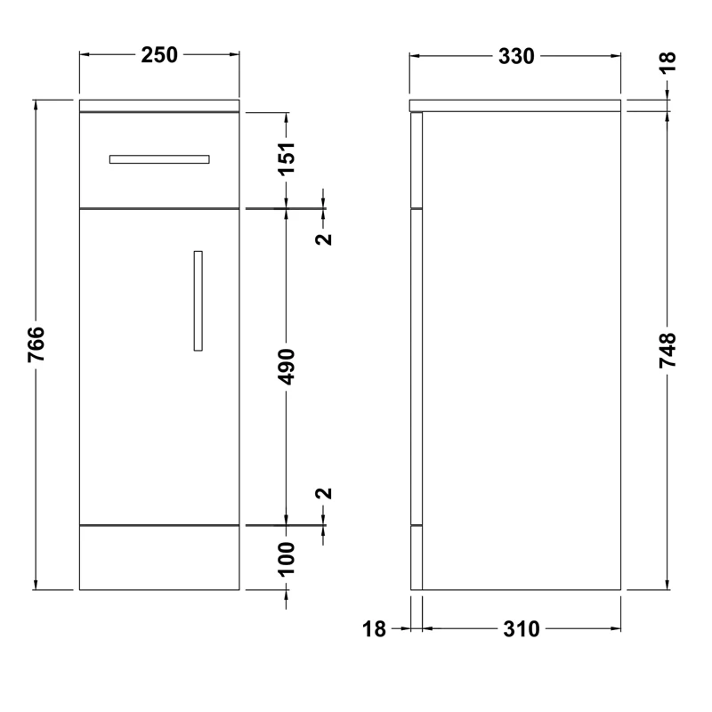 Nuie Mayford Cupboard Unit 250mm Wide X 330mm Deep - Gloss White 3 Nuie Mayford Cupboard Unit 250mm Wide X 330mm Deep - Gloss White