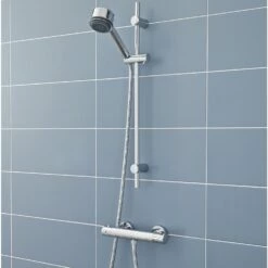 Hudson Reed Minimalist Thermostatic Bar Shower Valve With Linear Slider Rail Kit - Chrome