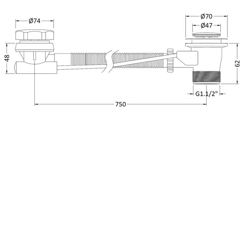 Nuie Modern Extended Bath Pop Up Waste With Overflow - Chrome 4 Nuie Modern Extended Bath Pop Up Waste With Overflow - Chrome - Image 2