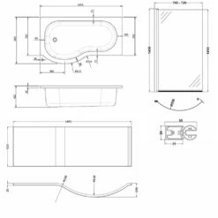 Nuie P-Shaped Shower Bath With Front Panel And Screen 1500mm X 700mm/850mm - Left Handed -HEATANDPLUMB Sales premier p shaped bath sbath24