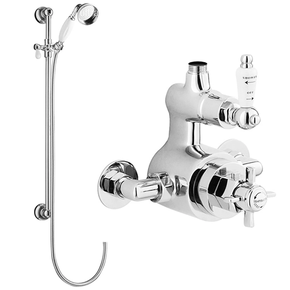 Nuie Traditional Twin Exposed Thermostatic Valve With Slider Rail Kit - Chrome 4 Nuie Traditional Twin Exposed Thermostatic Valve With Slider Rail Kit - Chrome - Image 2