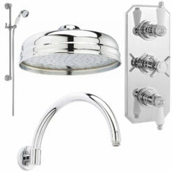 Nuie Traditional Triple Concealed Shower Valve With Slide Rail Kit And Fixed Shower Head - Chrome -HEATANDPLUMB Sales premier traditional complete mixer shower hapkcs24 6
