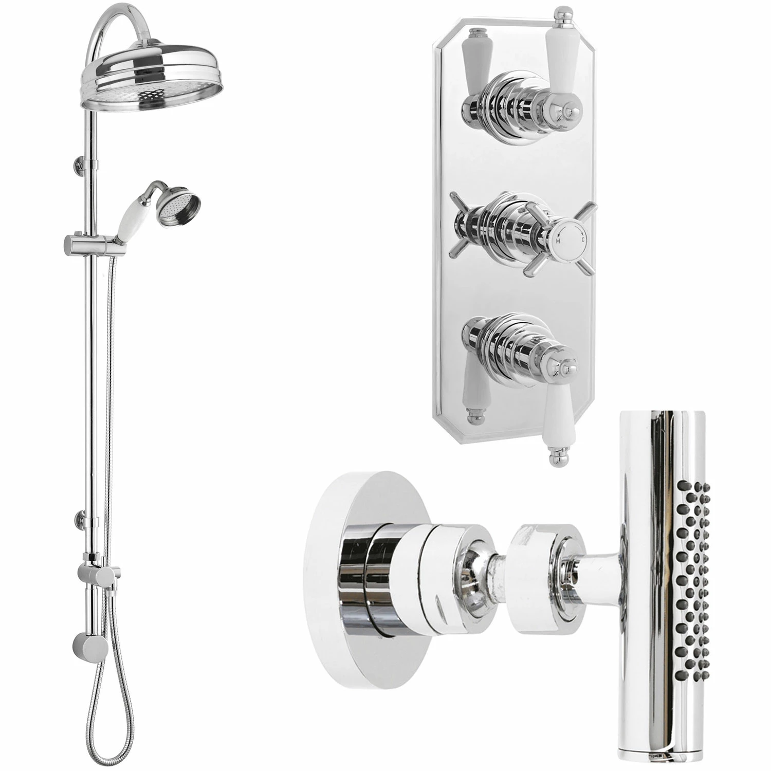 Nuie Traditional Triple Concealed Shower Valve With Rigid Riser Kit And 4 Body Jets - Chrome 6 Nuie Traditional Triple Concealed Shower Valve With Rigid Riser Kit And 4 Body Jets - Chrome - Image 4