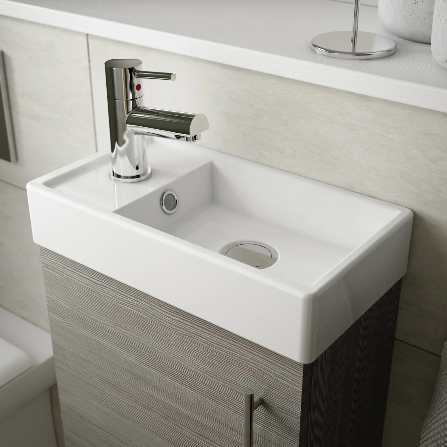 Nuie Vault Wall Hung 1-Door Vanity Unit With Basin 400mm Wide - Gloss Grey Mist 7 Nuie Vault Wall Hung 1-Door Vanity Unit With Basin 400mm Wide - Gloss Grey Mist - Image 5