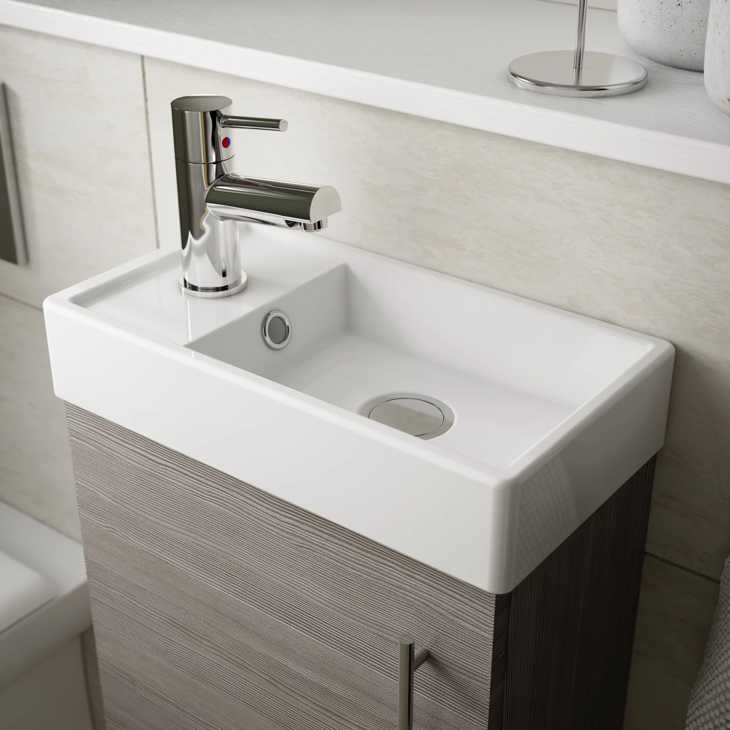 Nuie Vault Wall Hung 1-Door Vanity Unit With Basin 400mm Wide - Anthracite Woodgrain 7 Nuie Vault Wall Hung 1-Door Vanity Unit With Basin 400mm Wide - Anthracite Woodgrain - Image 5