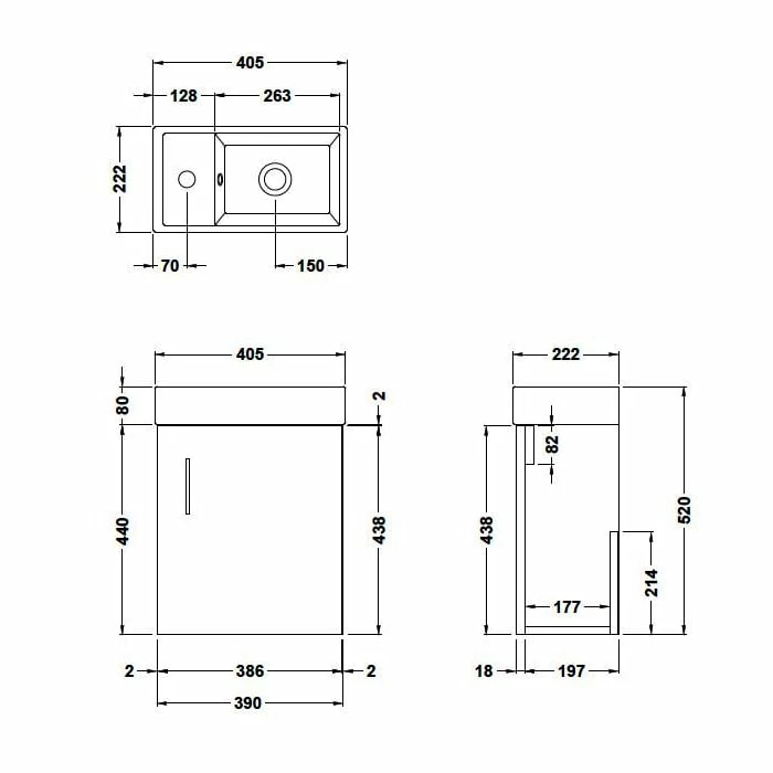 Nuie Vault Wall Hung 1-Door Vanity Unit With Basin 400mm Wide - Anthracite Woodgrain 6 Nuie Vault Wall Hung 1-Door Vanity Unit With Basin 400mm Wide - Anthracite Woodgrain - Image 4