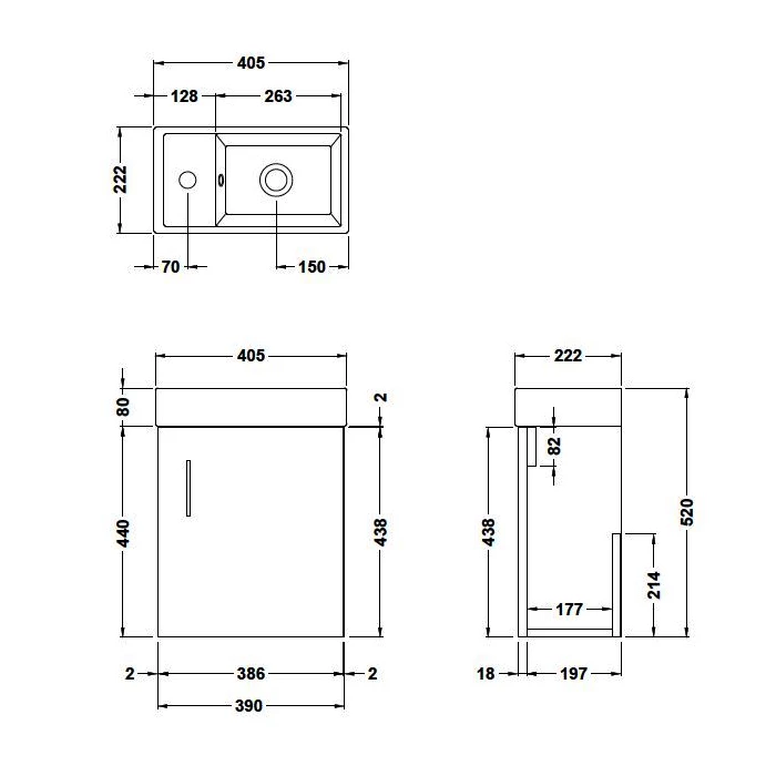 Nuie Vault Wall Hung 1-Door Vanity Unit With Basin 400mm Wide - Natural Oak 7 Nuie Vault Wall Hung 1-Door Vanity Unit With Basin 400mm Wide - Natural Oak - Image 5