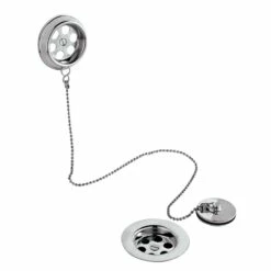 Nuie Retainer Bath Waste With Overflow Brass Plug And Ball Chain - Chrome