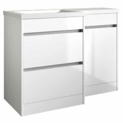 Prestige City Left Handed 2-Drawer Combination Unit With L Shape Basin 1100mm Wide - White