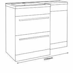 Prestige Matrix Left Handed 2 Drawer Combination Unit With L Shape Basin - 1100mm Wide - Grey Gloss
