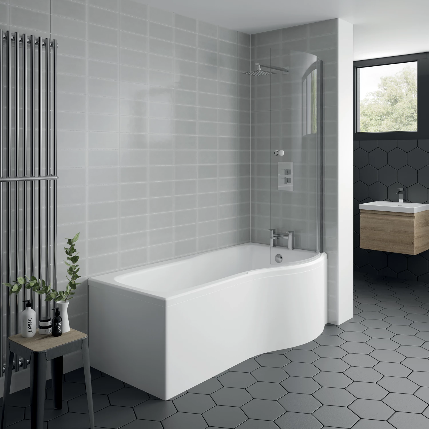 Prestige Oblique P-Shaped Shower Bath 1500mm X 700mm/850mm Right Handed 4 Prestige Oblique P-Shaped Shower Bath 1500mm X 700mm/850mm Right Handed - Image 2