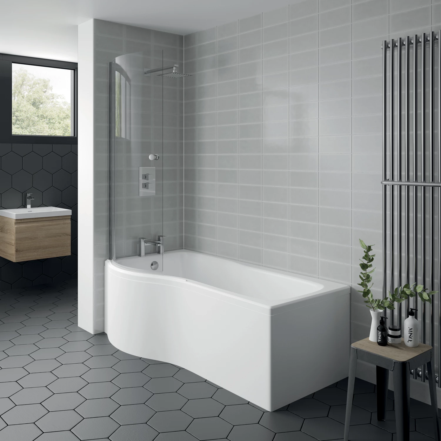 Prestige Oblique P-Shaped Shower Bath 1500mm X 700mm/850mm Left Handed 4 Prestige Oblique P-Shaped Shower Bath 1500mm X 700mm/850mm Left Handed - Image 2