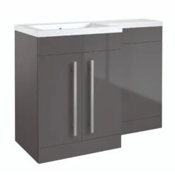 Prestige Matrix Left Handed 2 Door Combination Unit With L Shape Basin 1100mm Wide - Grey Gloss
