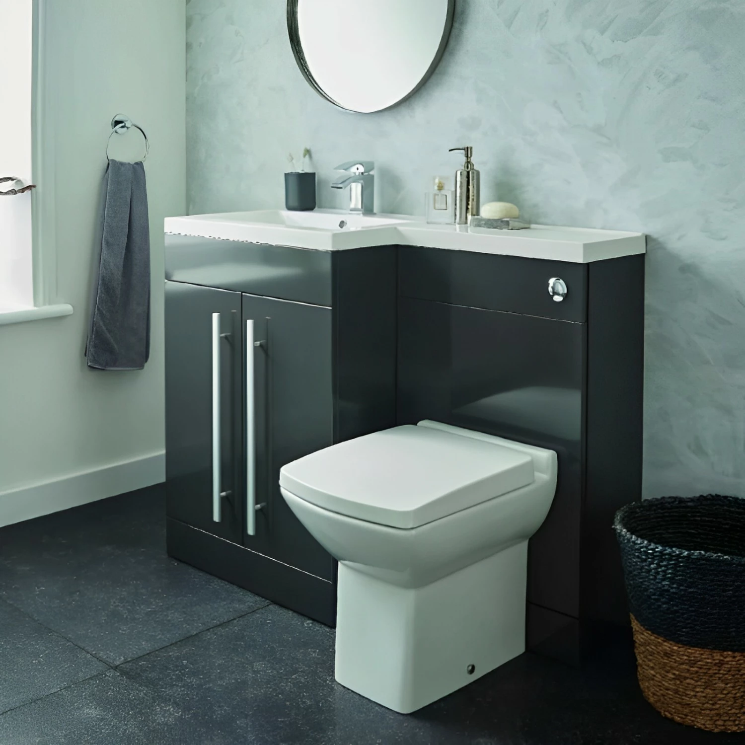 Prestige Matrix Left Handed 2 Door Combination Unit With L Shape Basin 1100mm Wide - Grey Gloss 5 Prestige Matrix Left Handed 2 Door Combination Unit With L Shape Basin 1100mm Wide - Grey Gloss - Image 3