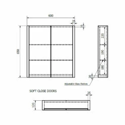 Prestige Purity 2-Door Mirror Bathroom Cabinet 650mm H X 600mm W - Gloss White
