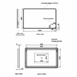 RAK Amethyst Landscape LED Mirror With Switch And Demister Pad 600mm H X 1000mm W Illuminated -HEATANDPLUMB Sales rak ceramics amethyst bathroom mirror rakame5003 1