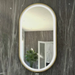 RAK Art Oval LED Illuminated Bathroom Mirror With Demister Pad 1000mm H X 450mm W - Brushed Gold -HEATANDPLUMB Sales rak ceramics art bathroom mirror rakartovbg5001
