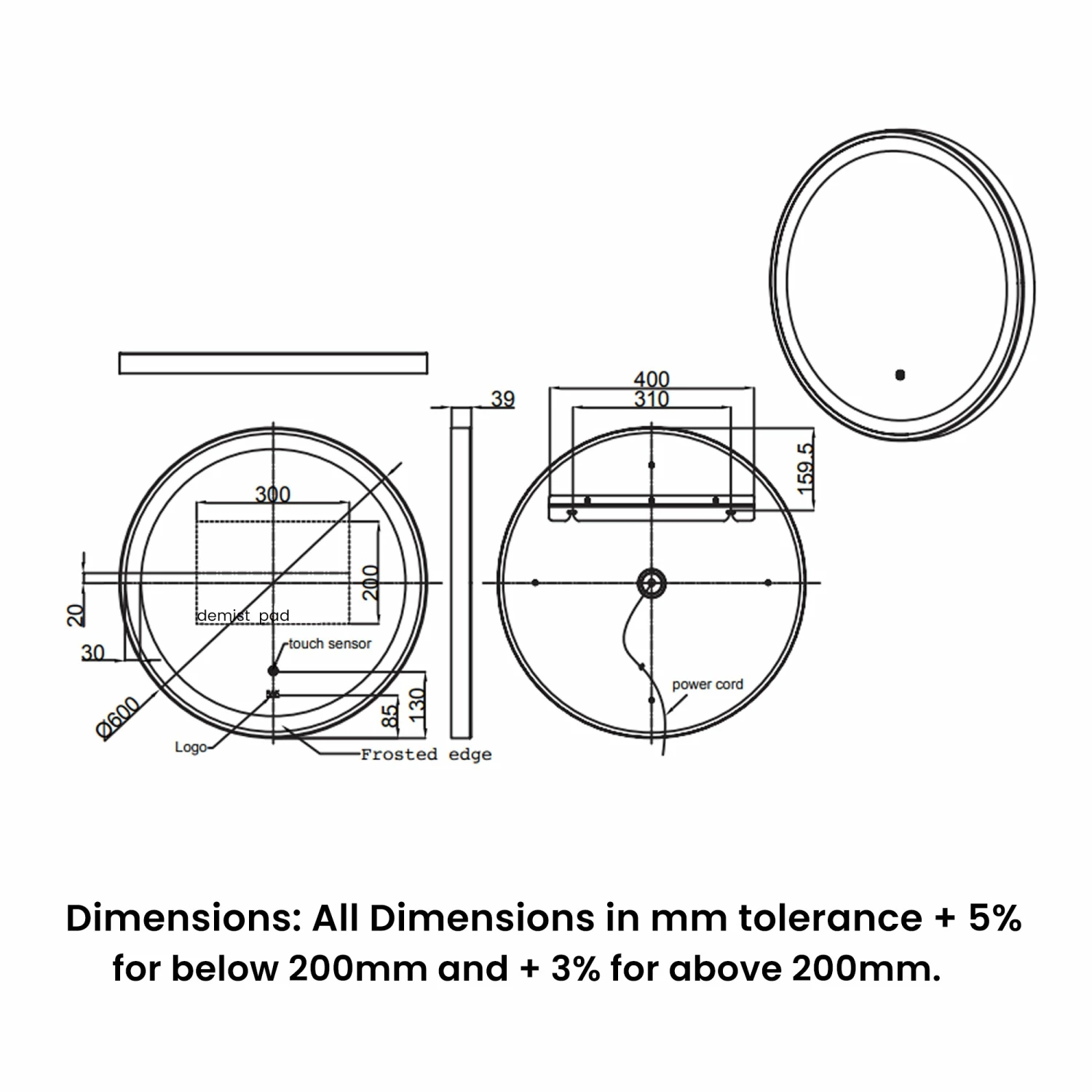 RAK Art Round LED Illuminated Bathroom Mirror With Demister Pad 600mm Diameter - Chrome 3 RAK Art Round LED Illuminated Bathroom Mirror With Demister Pad 600mm Diameter - Chrome