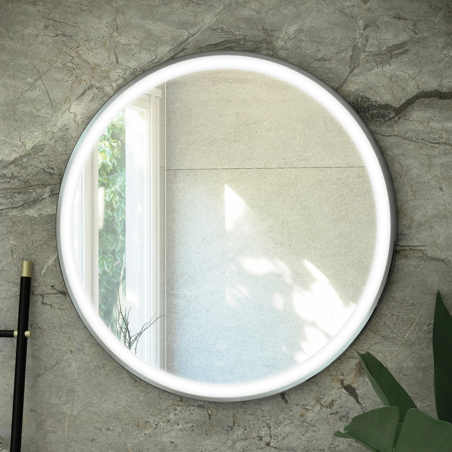 RAK Art Round LED Illuminated Bathroom Mirror With Demister Pad 600mm Diameter - Brushed Nickel 4 RAK Art Round LED Illuminated Bathroom Mirror With Demister Pad 600mm Diameter - Brushed Nickel - Image 2