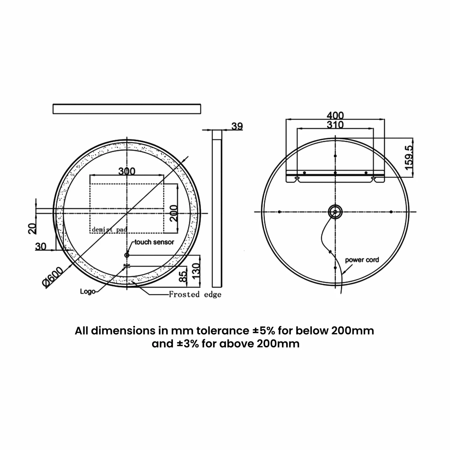 RAK Art Round LED Illuminated Bathroom Mirror With Demister Pad 800mm Diameter - Chrome 4 RAK Art Round LED Illuminated Bathroom Mirror With Demister Pad 800mm Diameter - Chrome - Image 2