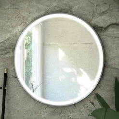 RAK Art Round LED Illuminated Bathroom Mirror With Demister Pad 800mm Diameter - Brushed Nickel